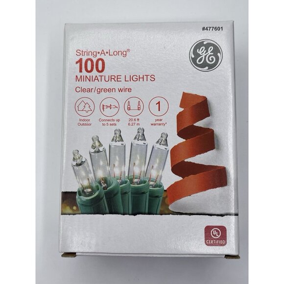 GOLD MINIATURE STRING•A•LONG LIGHTS-GENERAL ELECTRIC-20 FT-100 Count Green Wire - Picture 2 of 5